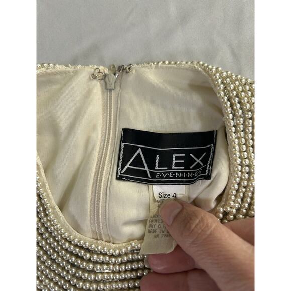 Vintage 90s Alex Evenings Pearl Halter Lace Bodycon Dress Womens Size 4 Ivory - Picture 4 of 8